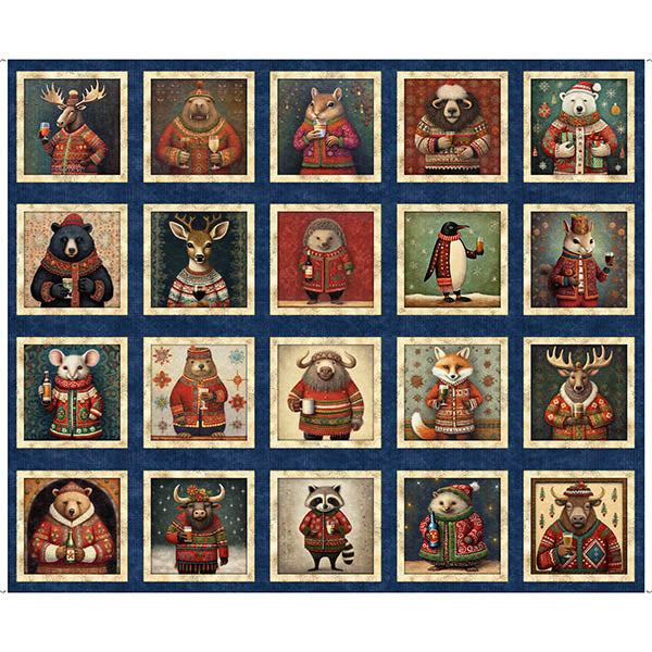 Panel 385 - Christmas Party Animals - Animal Picture Patch, Navy