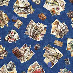 Globetrotters - Travel Icons Collage, Denim - 30531-W