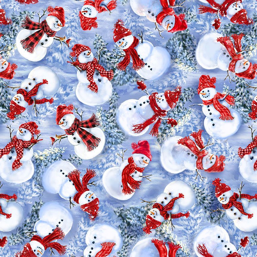 Christmas Eve - Tossed Happy Snowman, Blue - DONA-CD3372