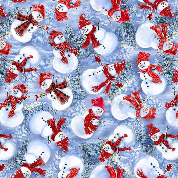 Christmas Eve - Tossed Happy Snowman, Blue - DONA-CD3372