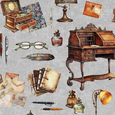 Bookworm - Writing Desk & Motifs Toss, Gray - 30447-K