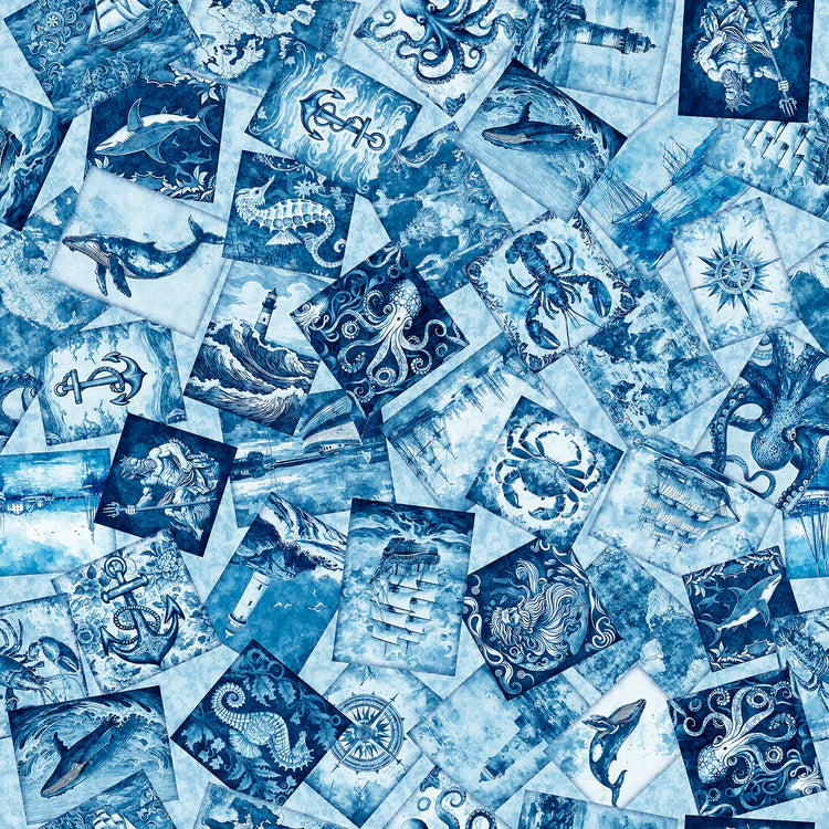 Ocean Blues - Nautical Motif Overlapping, Blue - 30856-B