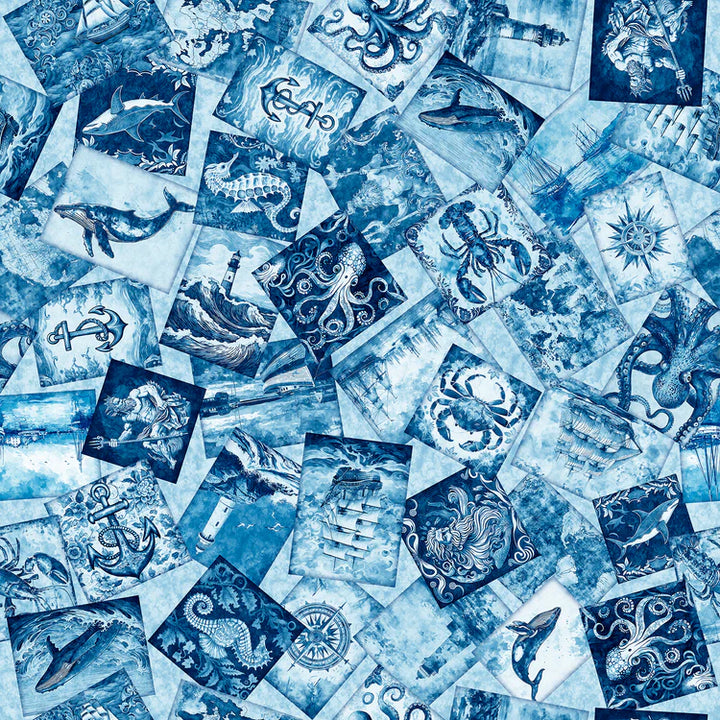 Ocean Blues - Nautical Motif Overlapping, Blue - 30856-B