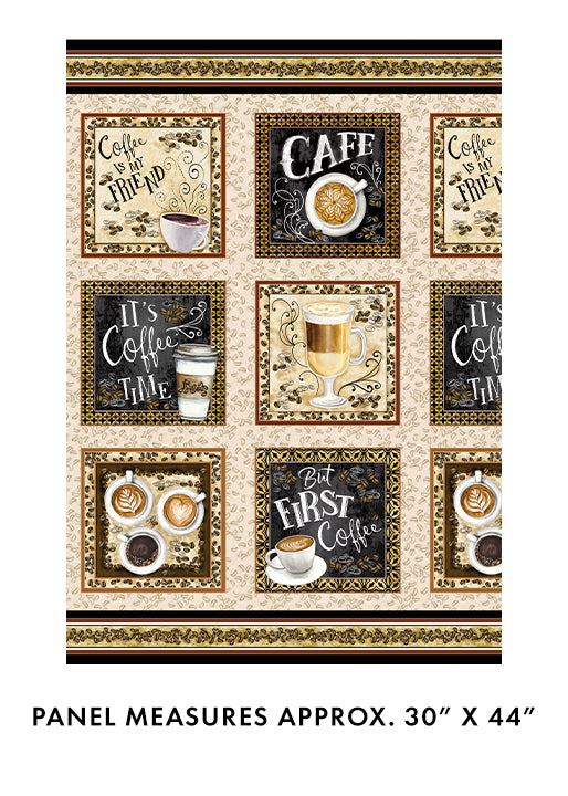 Panel 268 For The Love Of Coffee - Coffee Time Panel Neutral - 24"x44"