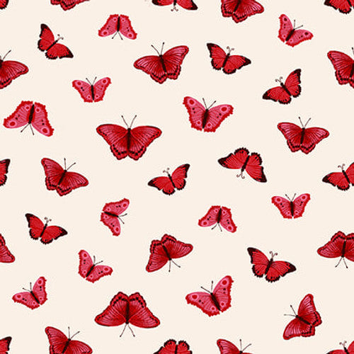 Merry Poppies - Butterfly Toss, Cream-Red - 7764-48