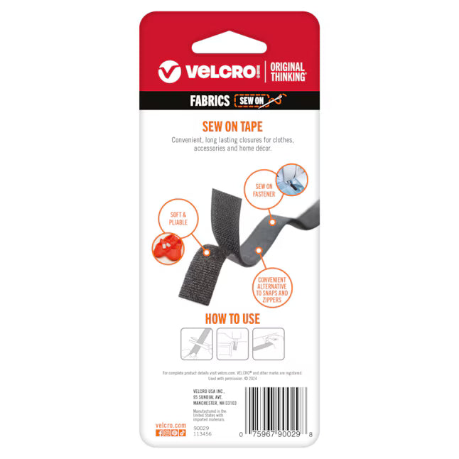 VELCRO® Sew on Fastener Regular Duty Strip - Black 3/4in
