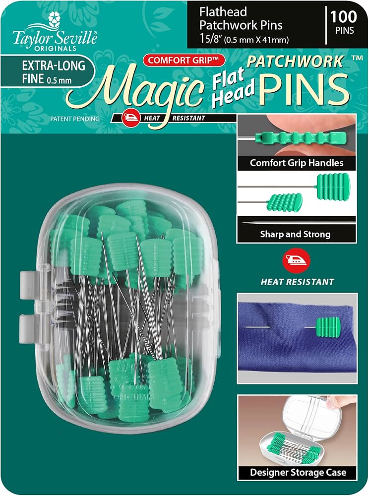 Magic Pins - Flat Head Patchwork Pins - Extra Long, Fine .5mm x 41mm