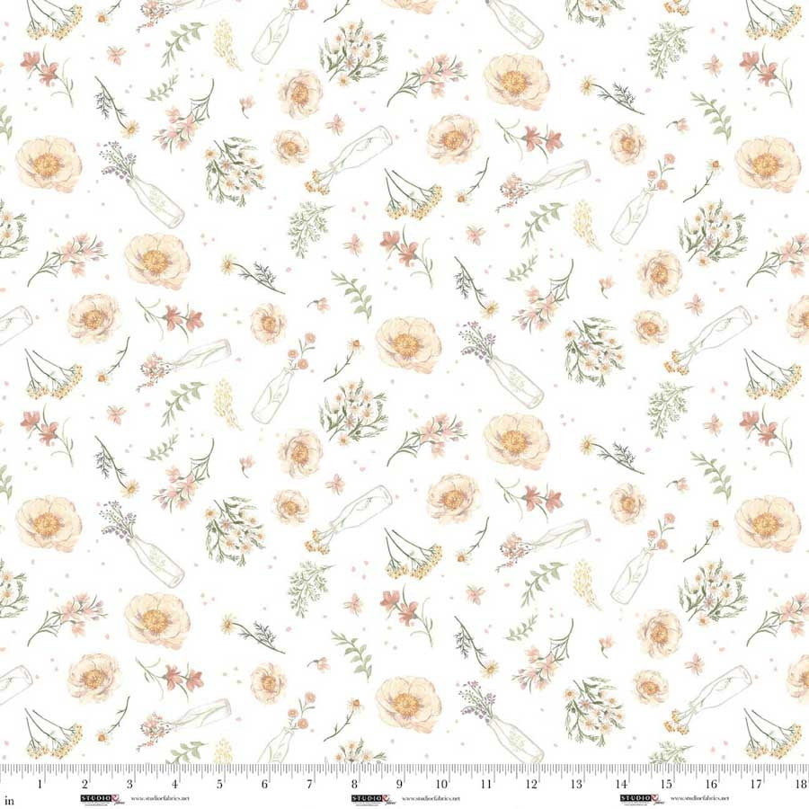 Bathing Bonnies - Milk Bottle Florals, White - E-8852-01