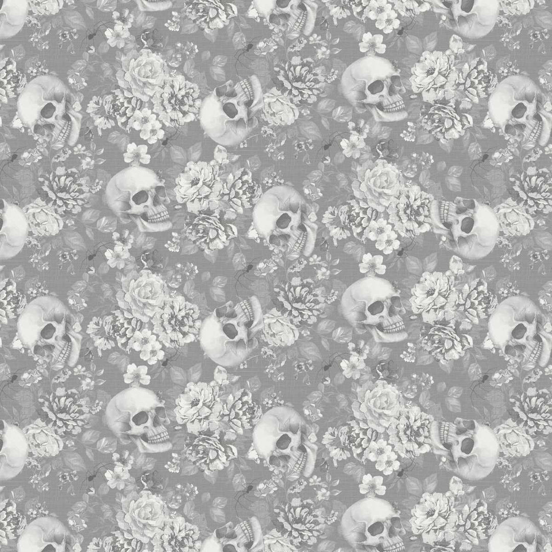 Pretty Scary - Floral and Skull Toss, Storm - 8946-93
