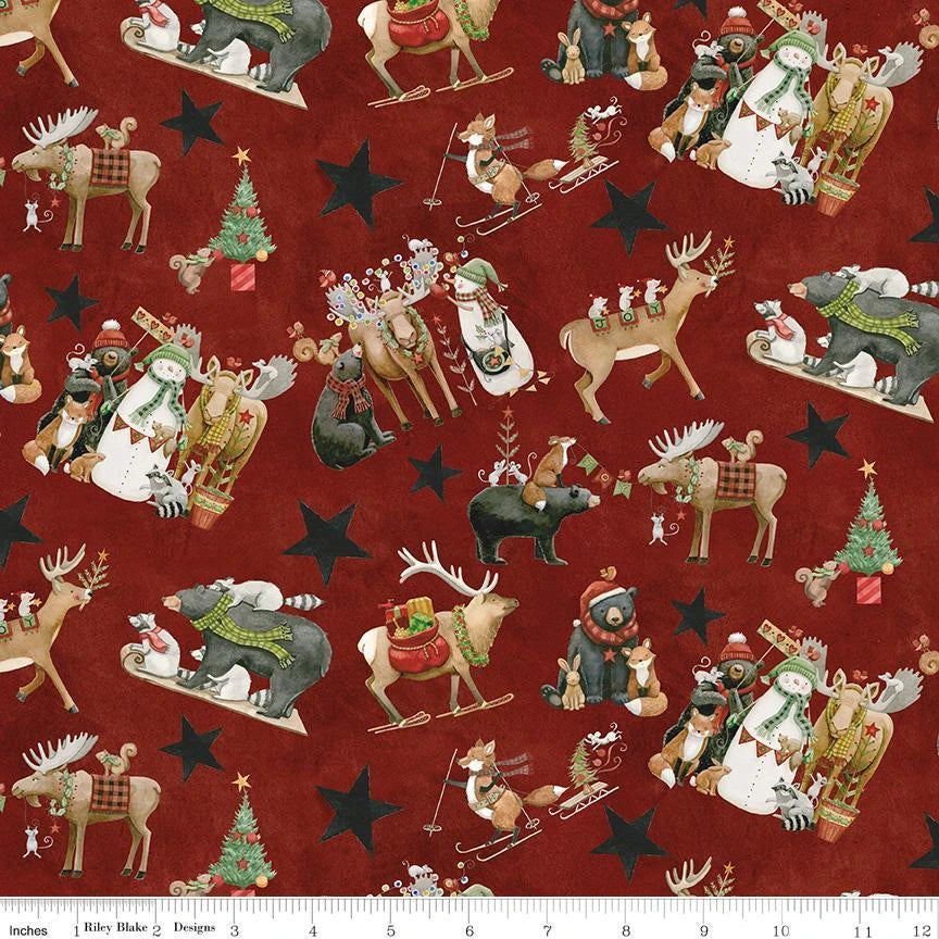 Northern Christmas - Tossed Animals, Red - C17830-RED