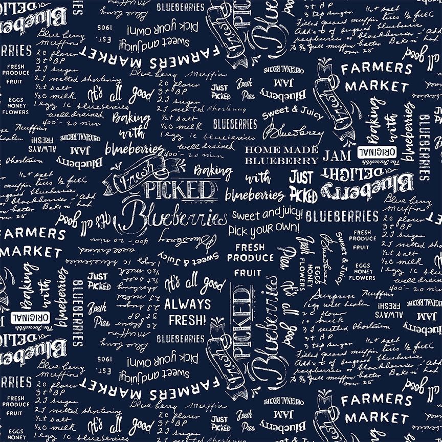 Blueberries Delight - Blueberries Word Print, Navy - FRUIT-CD1753