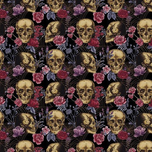 Bones Collection- Skulls and Flowers- Black 7114-99