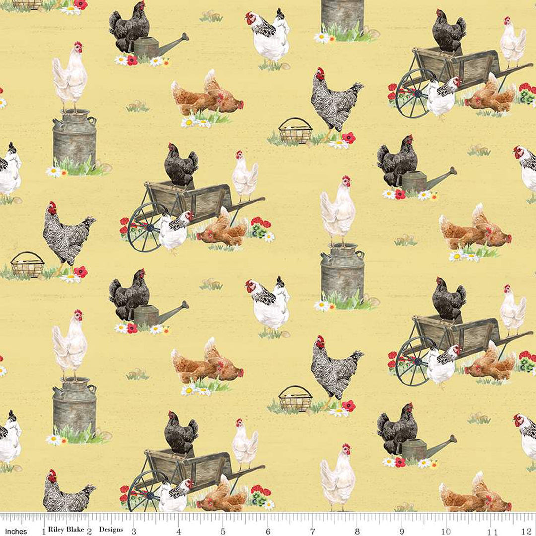 Spring Barn Quilts - Chickens - CD14331-Yellow