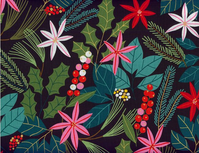 Alexander Henry - Christmas Time - Merry Berry, Black  - M9019