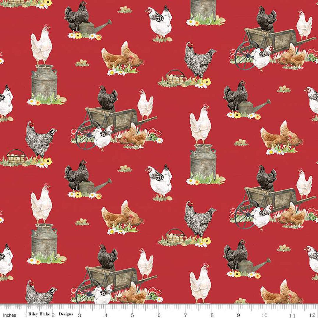 Spring Barn Quilts - Chickens - CD14331-Red