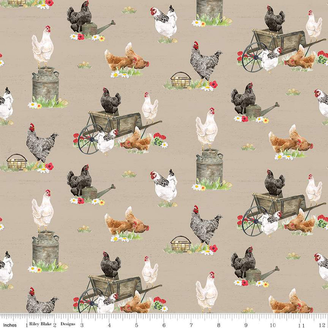 Spring Barn Quilts - Chickens - CD14331-Tan