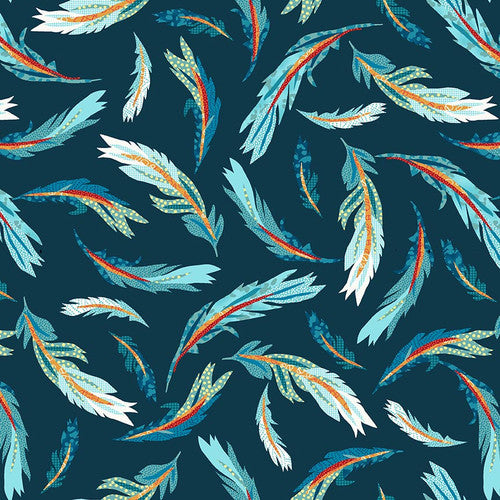 Zooming Chickens - Tossed Feathers - Teal-Red - 7186-78