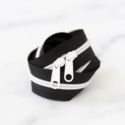 Black with White 30" Zipper - White Zipper Teeth