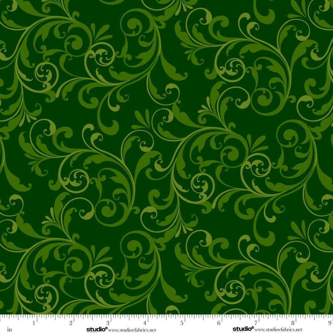 Holiday Feathers & Flourish - Scroll, Green - 9266-66
