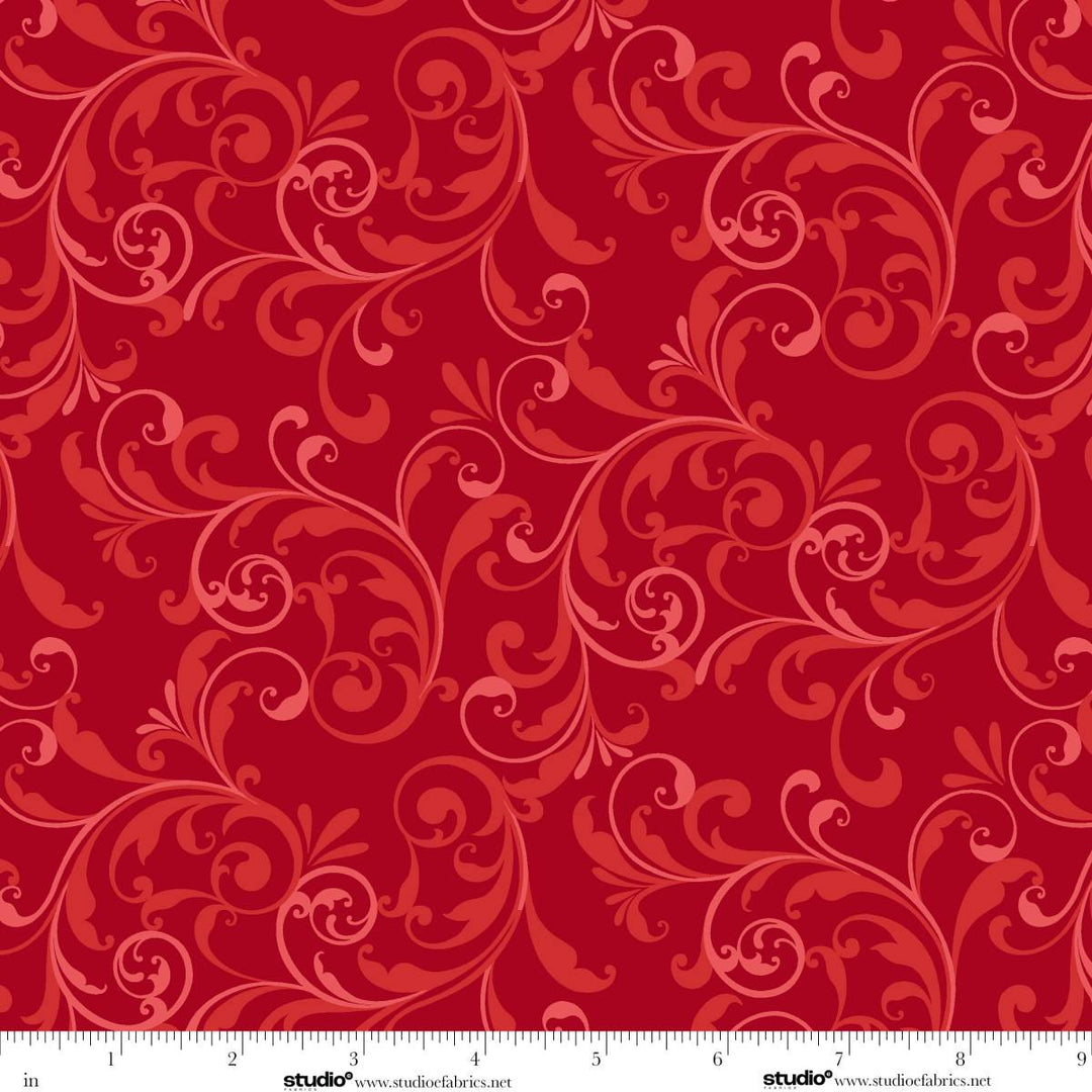 Holiday Feathers & Flourish - Scroll, Red - 9266-88