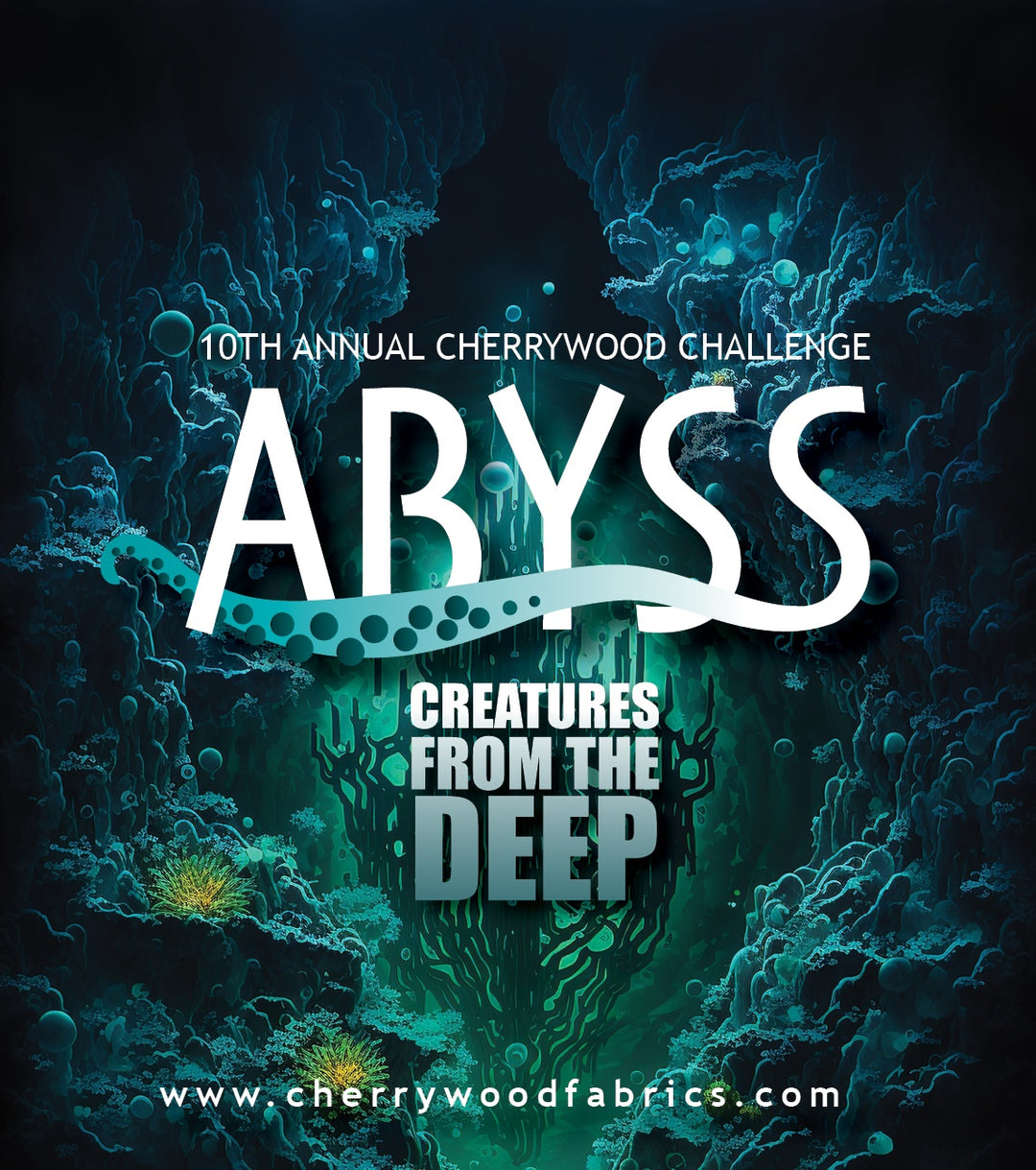 Abyss Cherrywood Challenge Fabric Bundle - 6 Fat Quarters and 6 Multi-Color "Droplets"