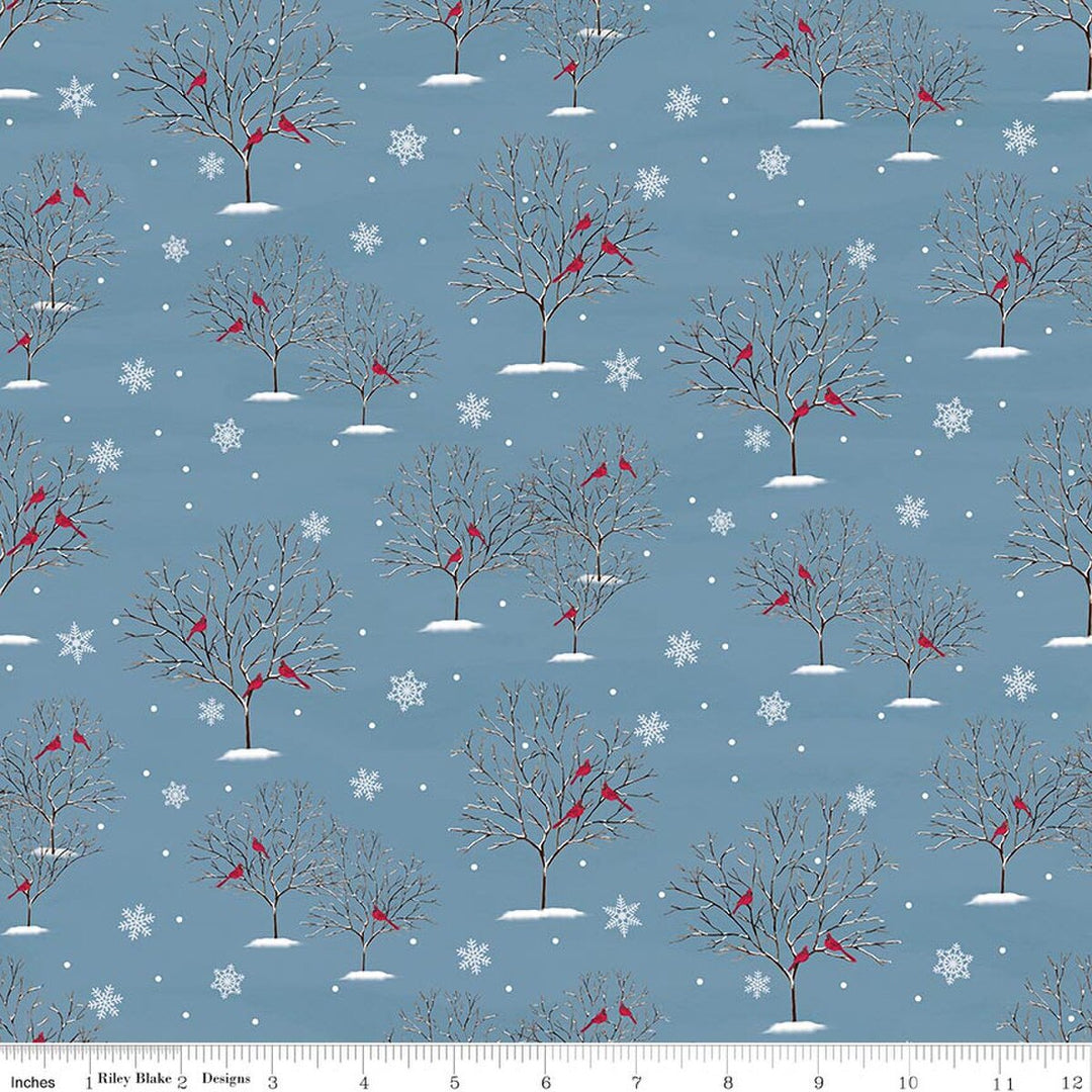 Covered Bridges in Winter - Trees, Blue - C18001-BLUE