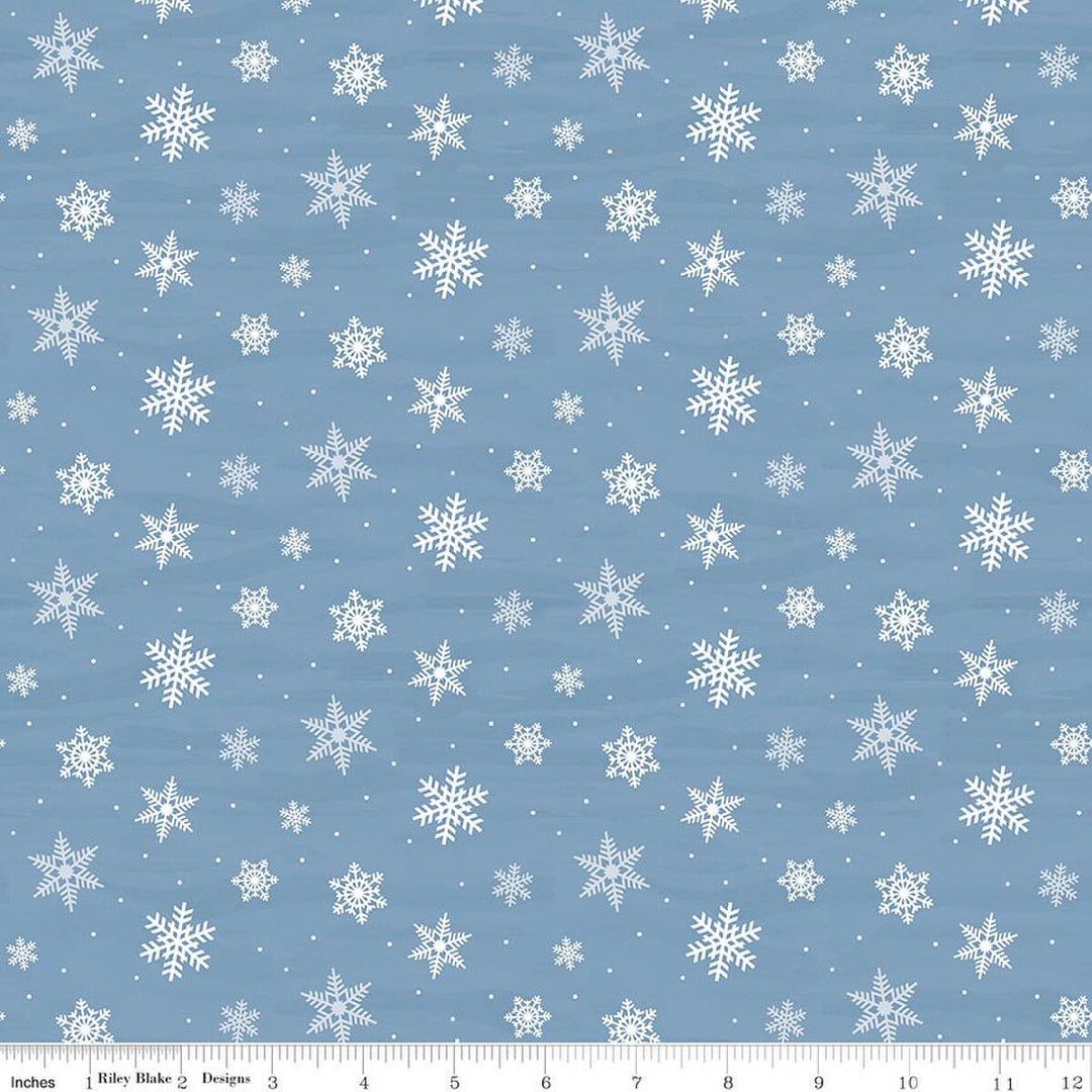 Covered Bridges in Winter - Snowflakes, Blue - C18002-BLUE