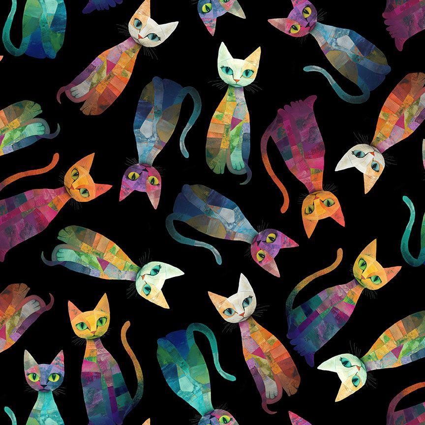 Sophisticat - Tossed Quilt Cats, Black - CAT-CD4003