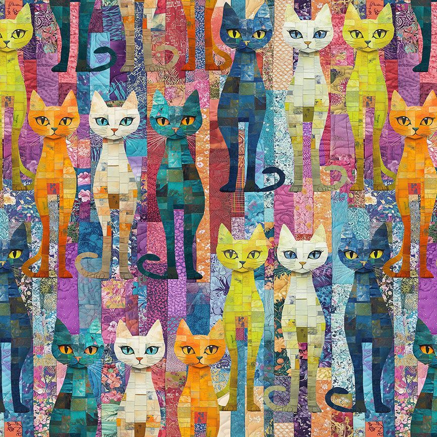 Sophisticat - Packed Quilt Cats, Multi - CAT-CD4004
