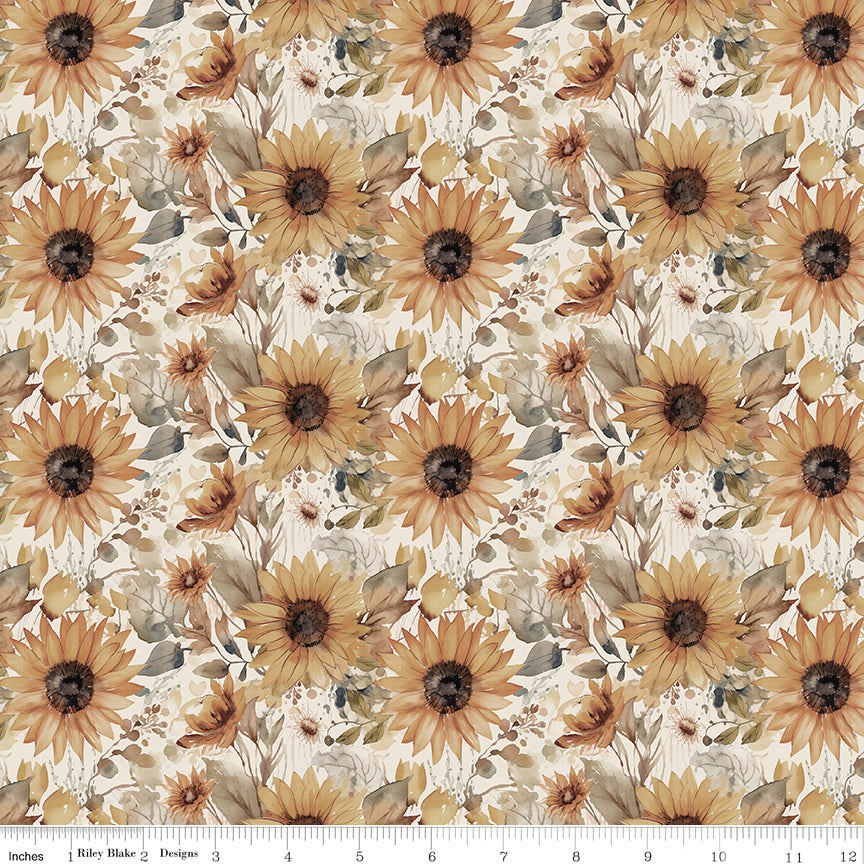 Evening on the Prairie - Watercolor Sunflowers, Cream - CD16743-CREAM