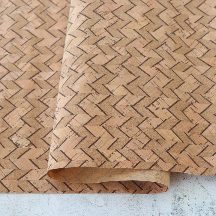 Natural Chevron Lite Cork Fabric - Packaged 1/2 yard Cut