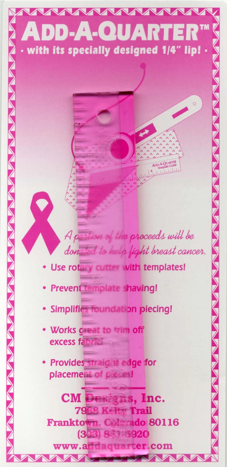 Add A-Quarter Ruler 1" x 6" Pink For Breast Cancer Awareness