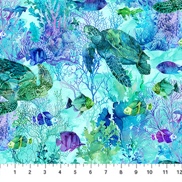 Coral Reef - Turtle & Fish, Turq Multi - DP28877-66