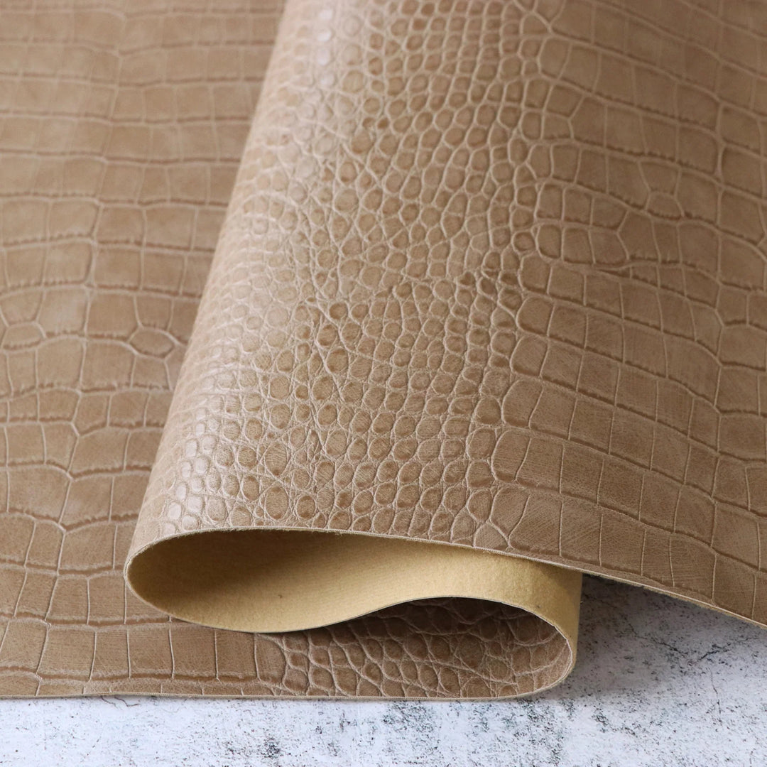 Clay Beige Faux Alligator Leather - Packaged 1/2 yard Cut