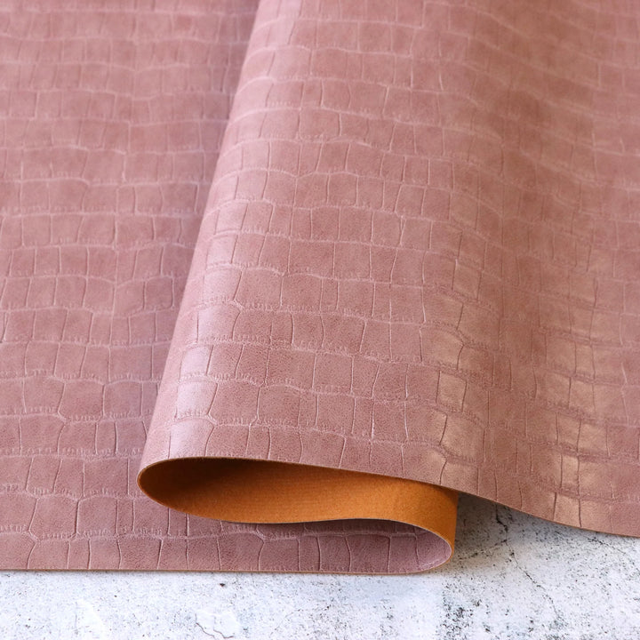 Pink Blush Faux Crocodile Leather - Packaged 1/2 yard Cut