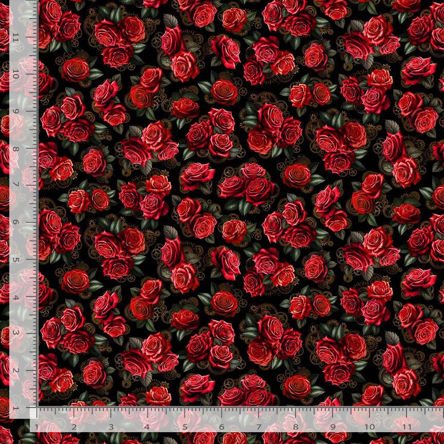 Down the Rabbit Hole - Roses & Clock Gears, Black- FLEUR-CD4228 ...