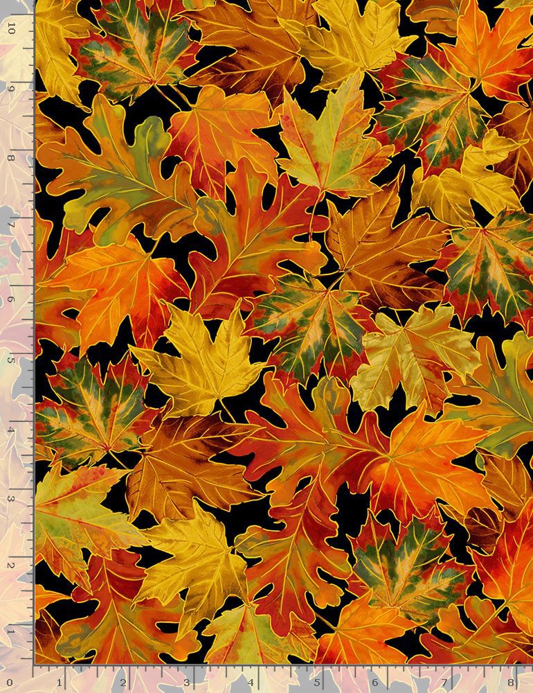 Give Thanks - Metallic Autumn Leaves, Black - HARVEST-CM1289