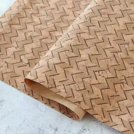 Natural Chevron Lite Cork Fabric - Packaged 1/2 yard Cut