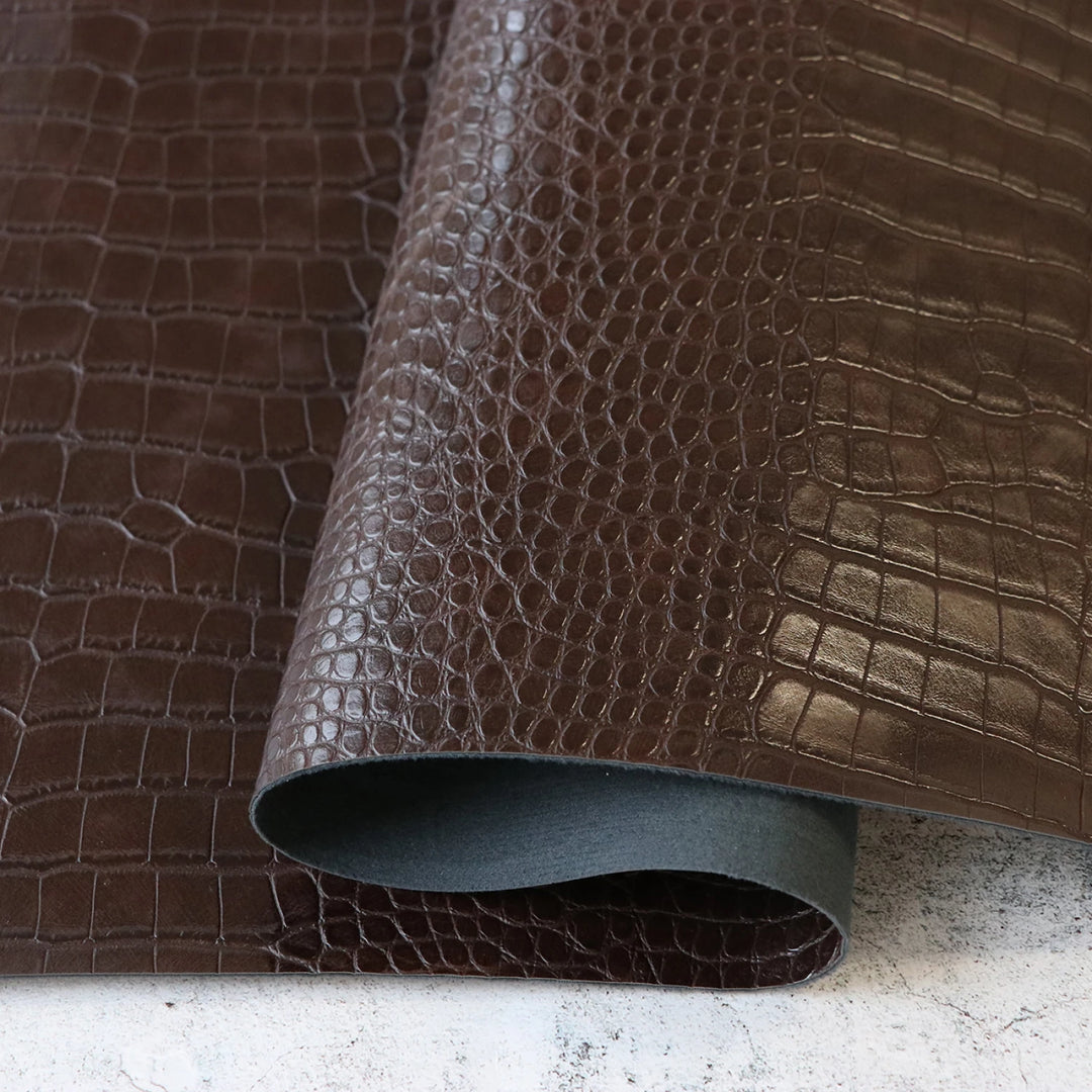 Woodland Brown Faux Alligator Leather - Packaged 1/2 yard Cut