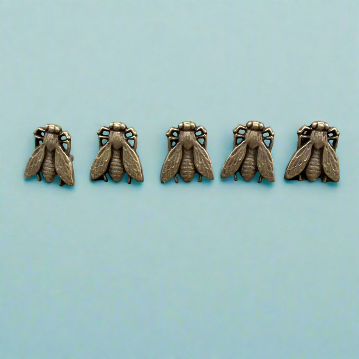 Set of 5 Sterling Silver Fly Buttons