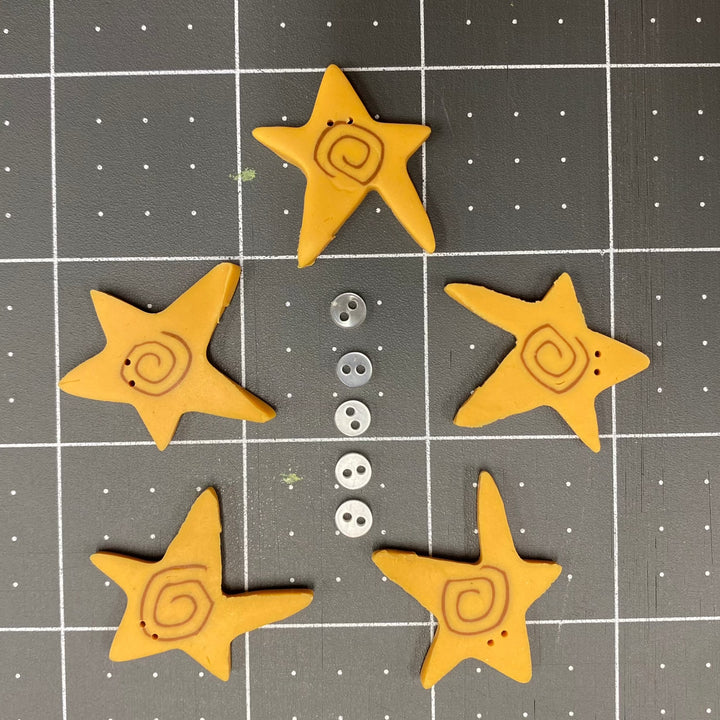 Golden Swirly Star Button Pack of 5