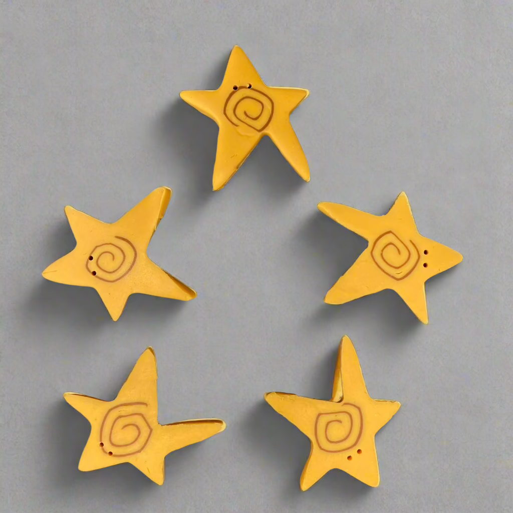 Golden Swirly Star Button Pack of 5