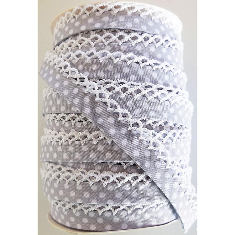 Crochet Edge Bias Dot Gray - sold by the yard