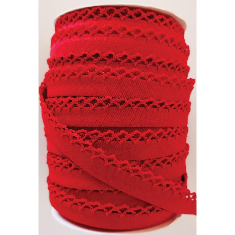 Crochet Edge Double Fold Bias Tape - Red