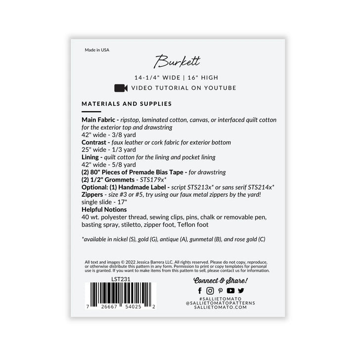 Burkett - Drawstring Backpack Pattern