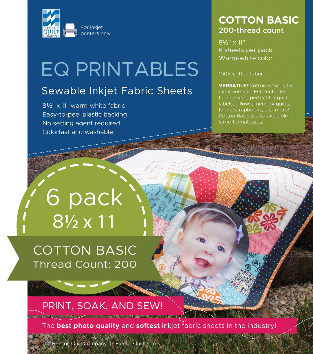 EQ Printables Regular Cotton Fabric Sheet 6pk