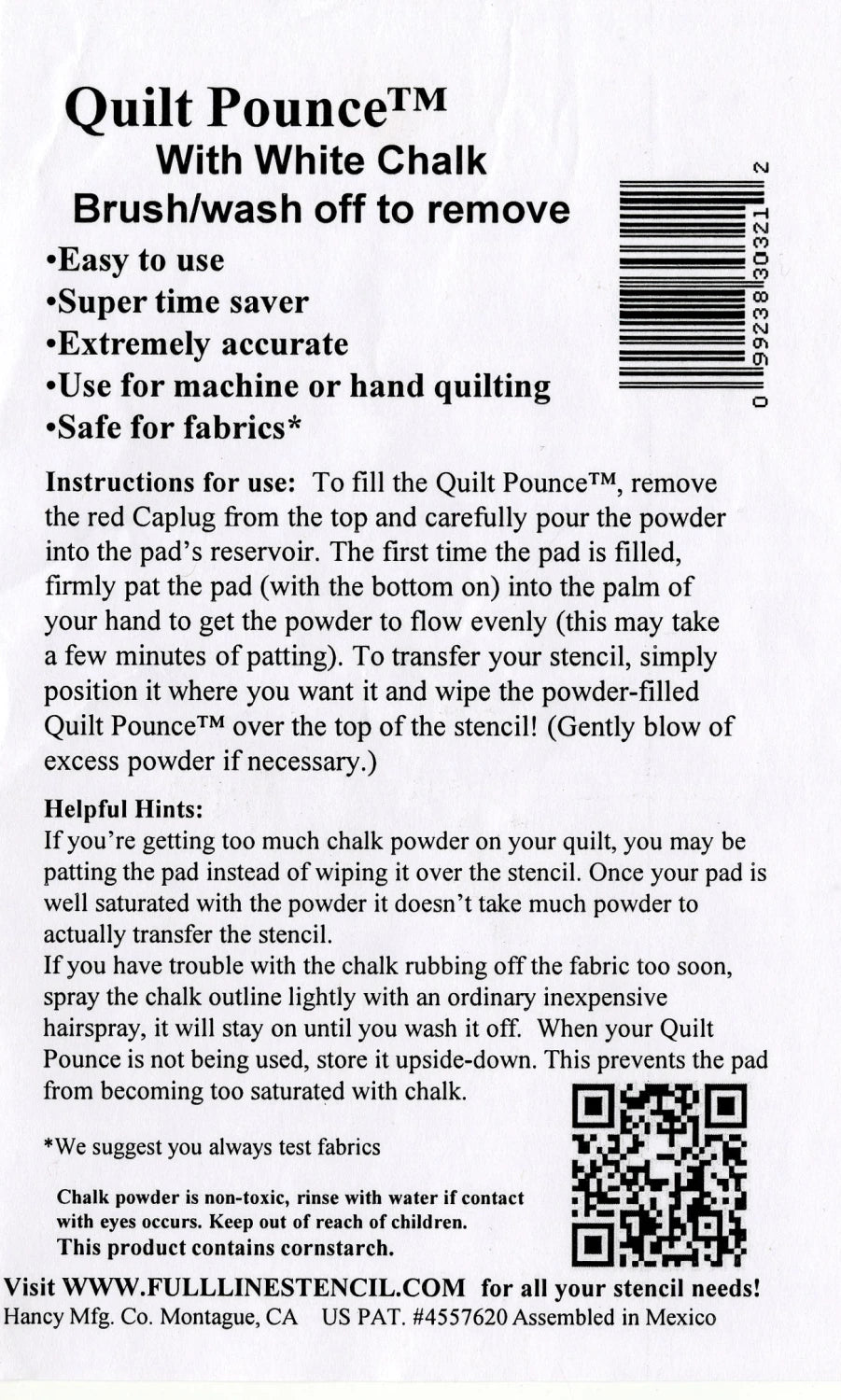 Stencil Chalk Transfer Quilt Pounce Pad - White