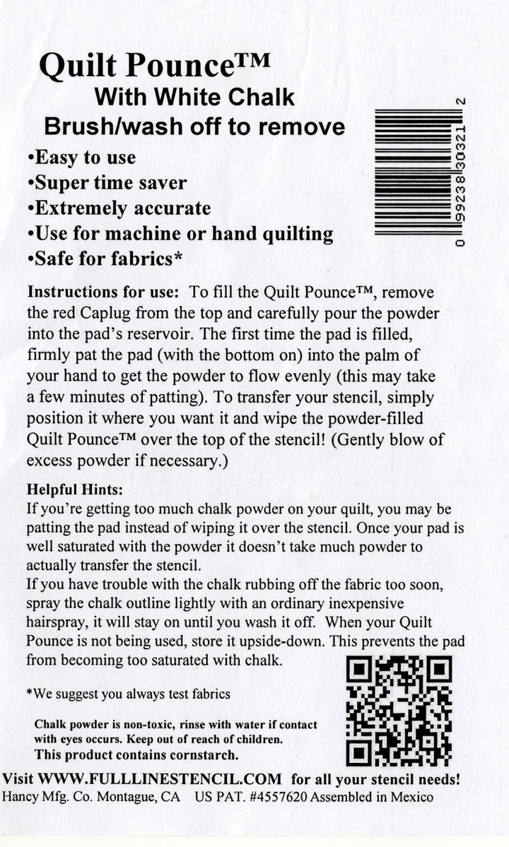 Stencil Chalk Transfer Quilt Pounce Pad - White