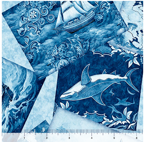 Ocean Blues - Nautical Motif Overlapping, Blue - 30856-B
