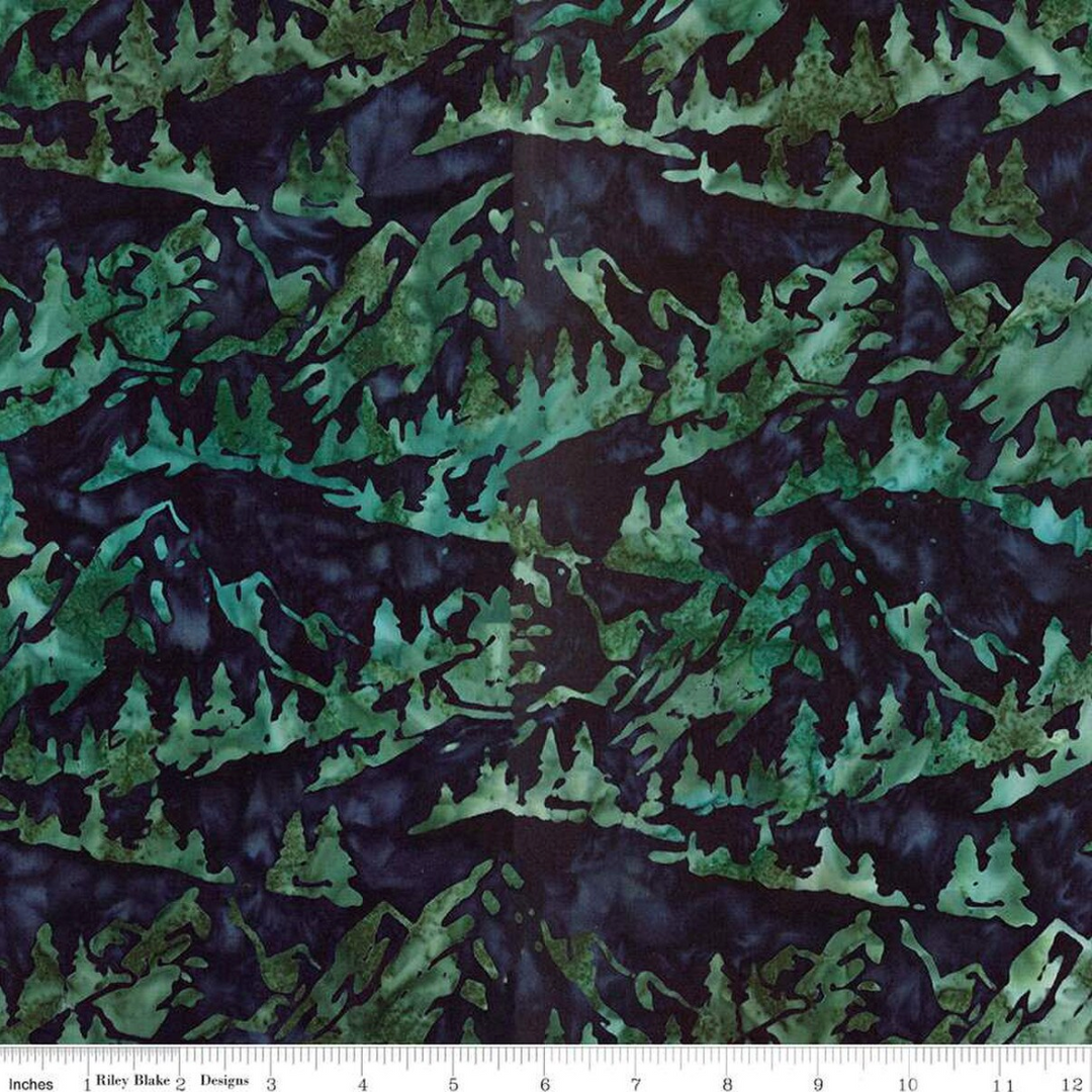 Places You'll Go - Mountain Trees, Dark Vintage Green - BT23218-328 - Expressions Batiks